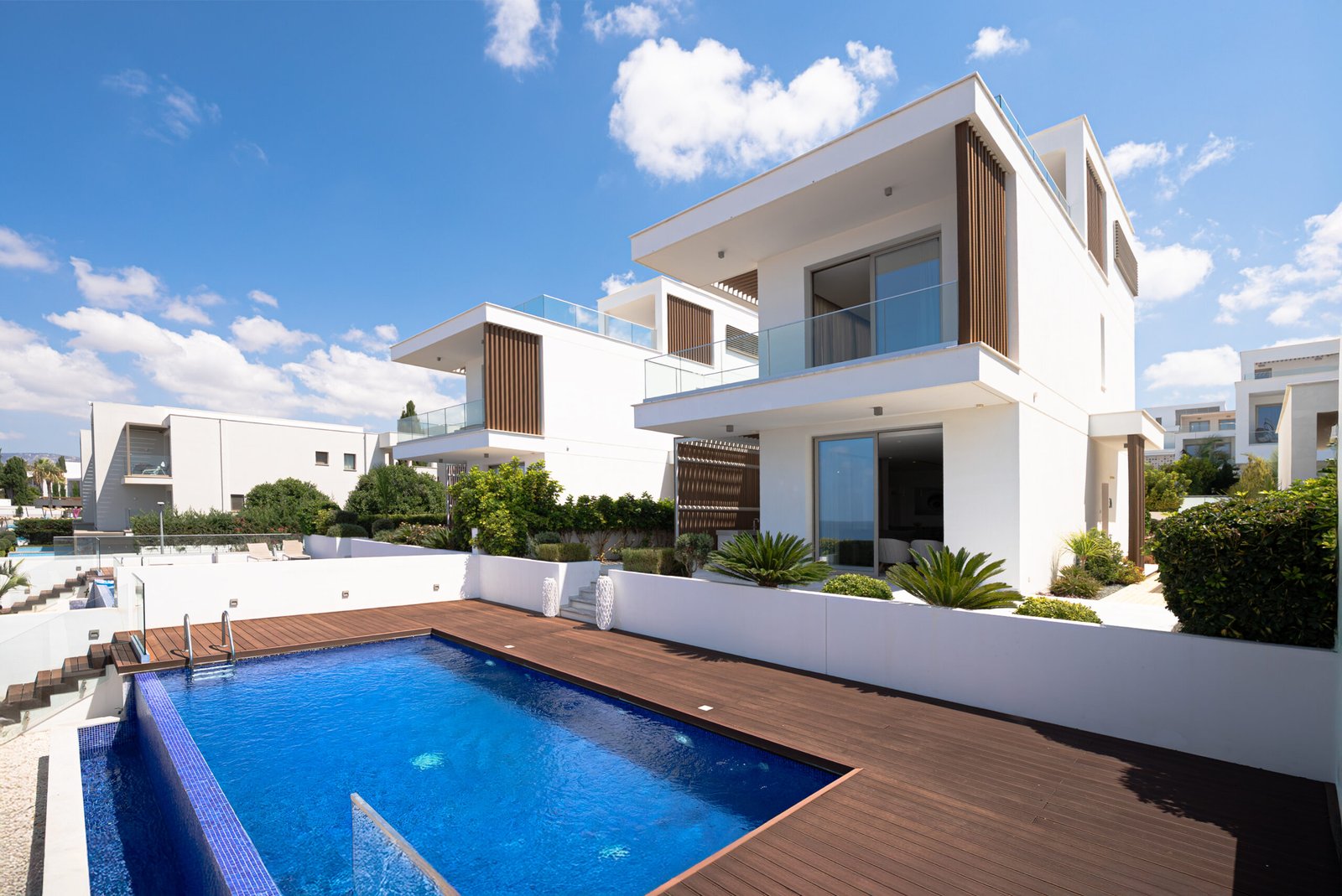 Front view of luxury beachfront villa in Kissonerga Paphos