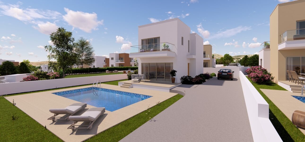 Side view of luxury villa with landscaped garden at Venus Rock