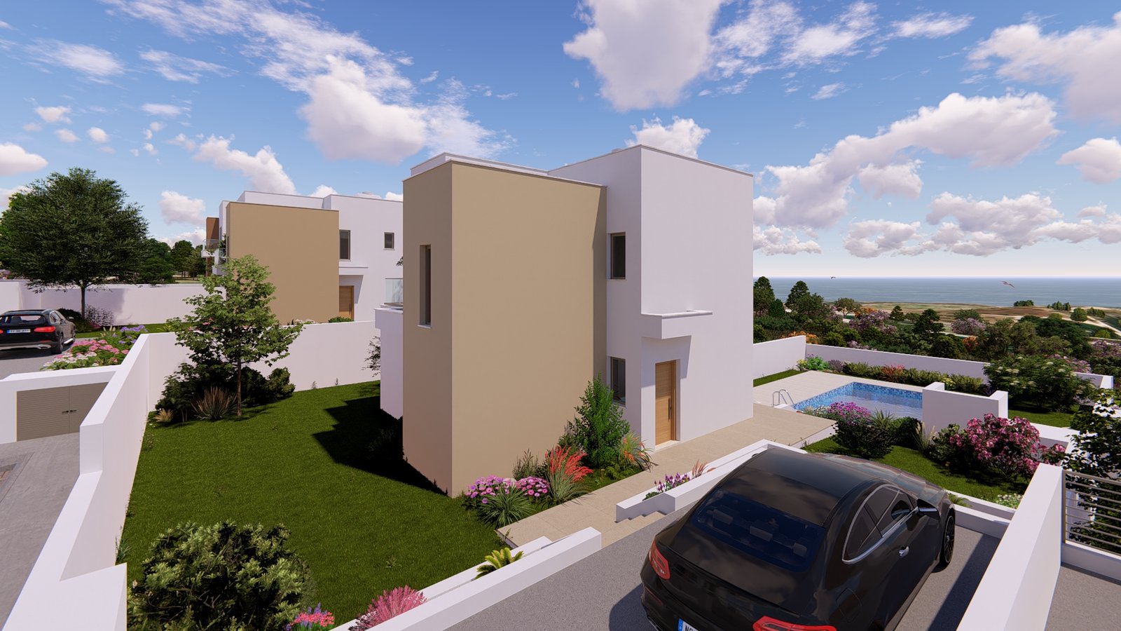 Uncovered veranda with Mediterranean views at Venus Rock villa