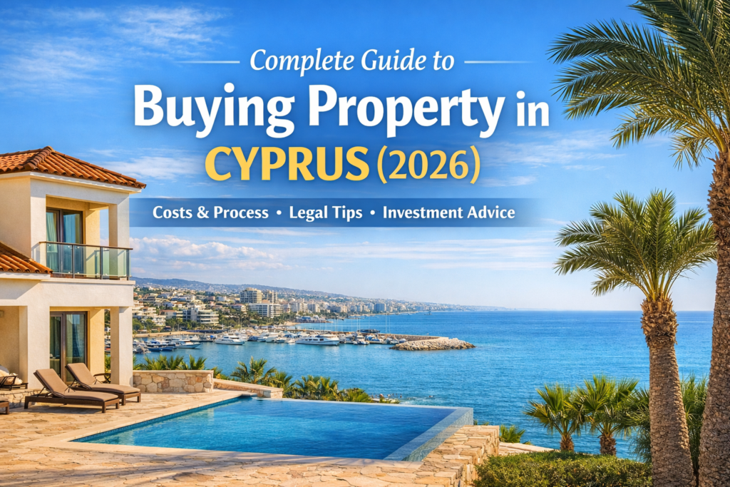 Buying property in Cyprus guide showing luxury villa and coastal real estate view