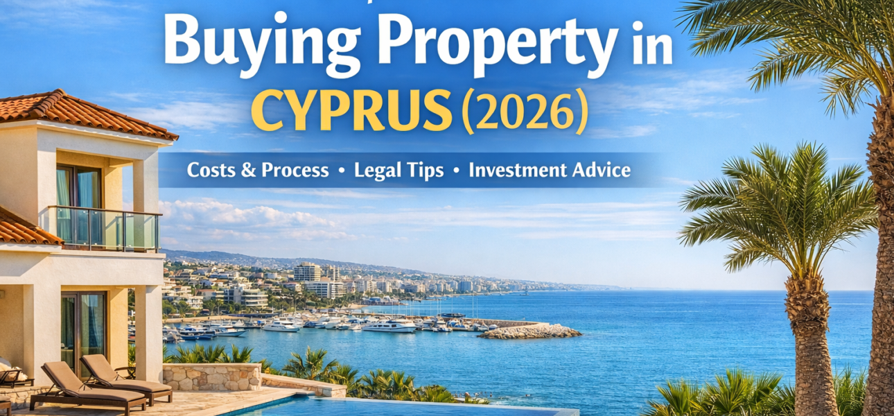 Buying property in Cyprus guide showing luxury villa and coastal real estate view